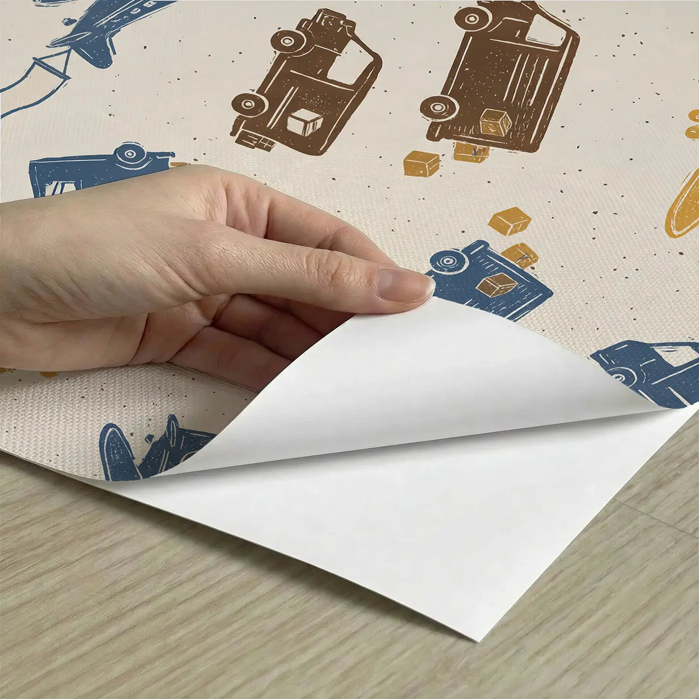 Retro Planes Block Print peel and stick material close-up - Whimsy Tots
