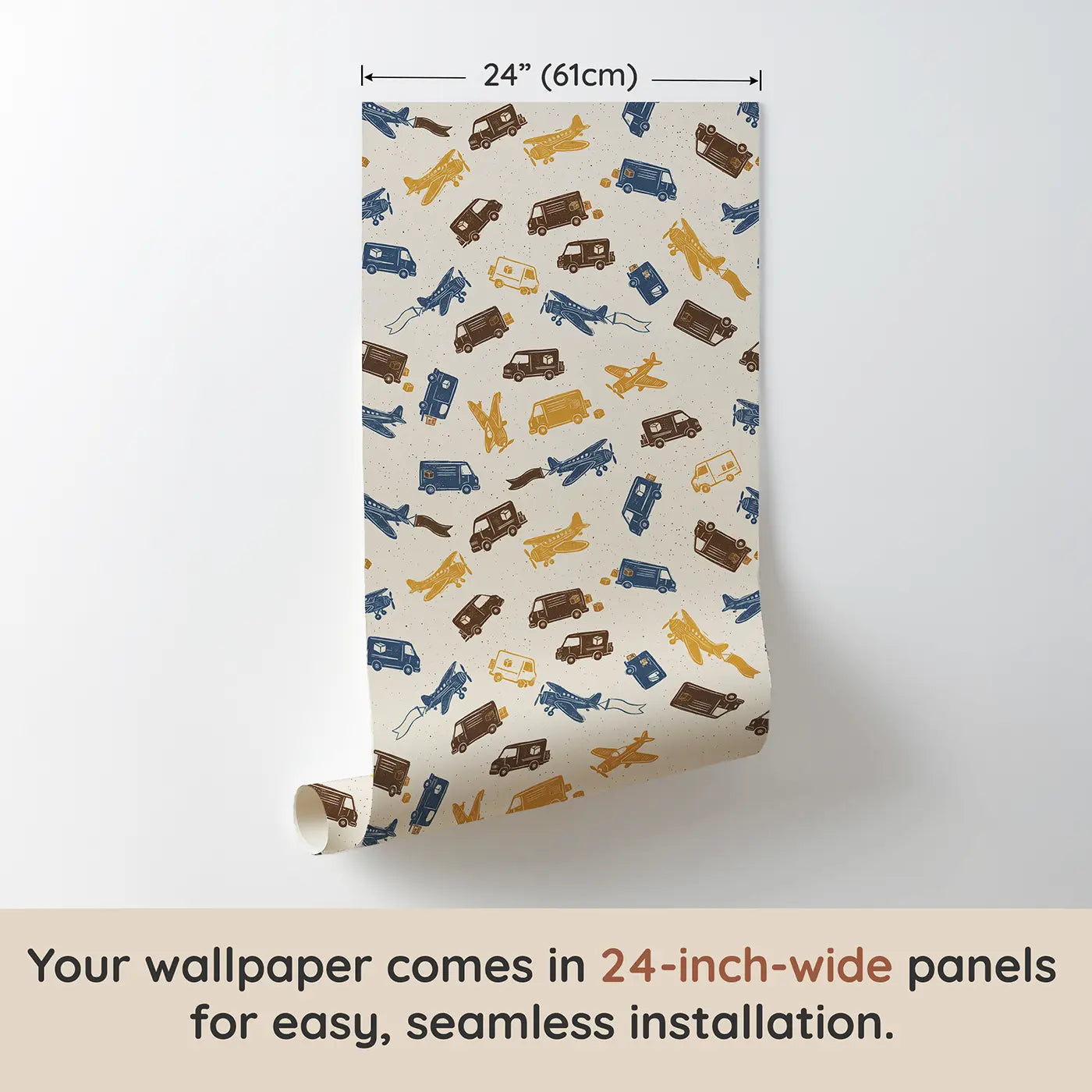 Retro Planes Block Print wallpaper panel dimensions - Whimsy Tots