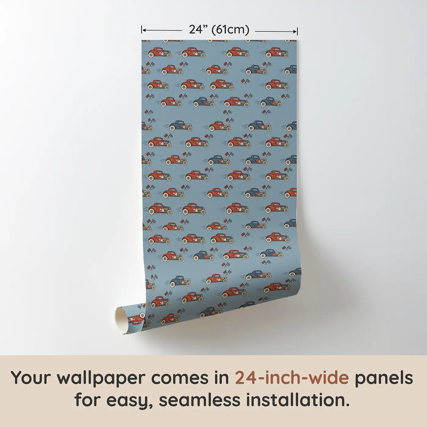 Hot Rod Hand-Drawn wallpaper panel dimensions - Whimsy Tots