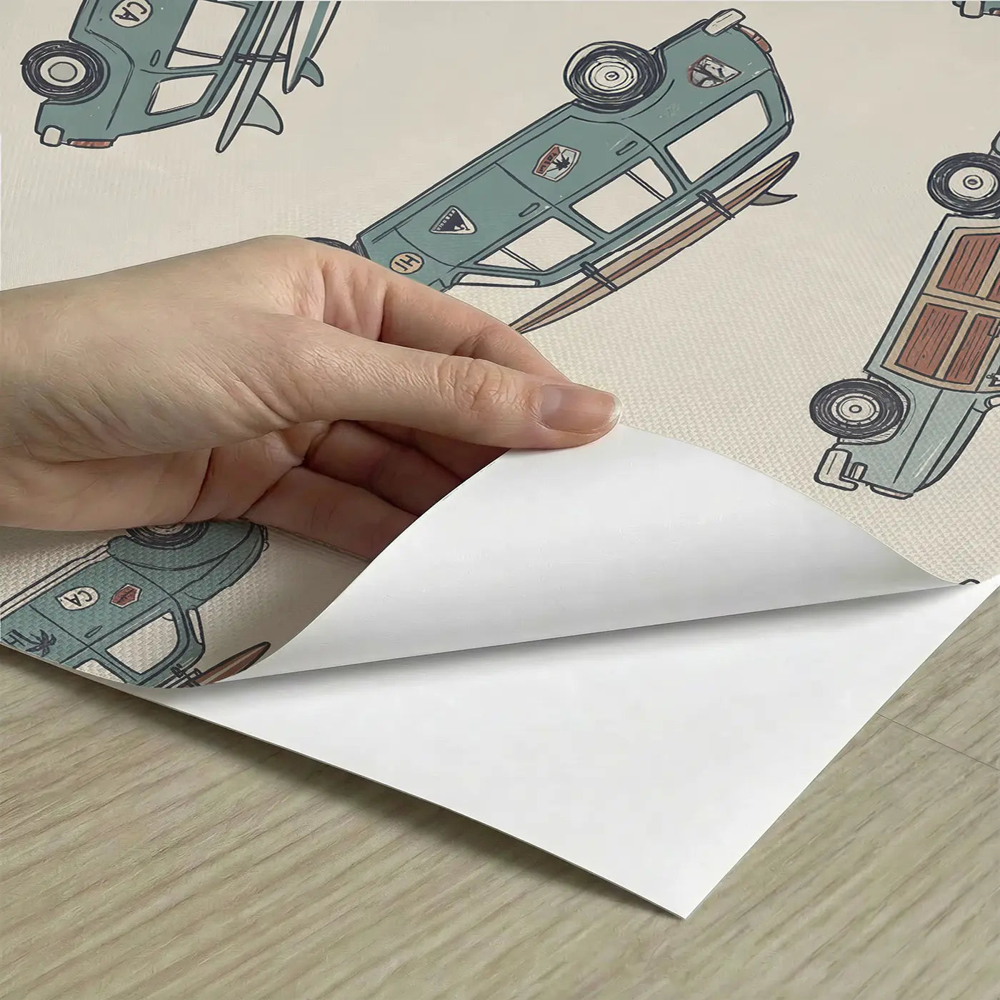 Retro Station Hand-Drawn peel and stick material close-up - Whimsy Tots