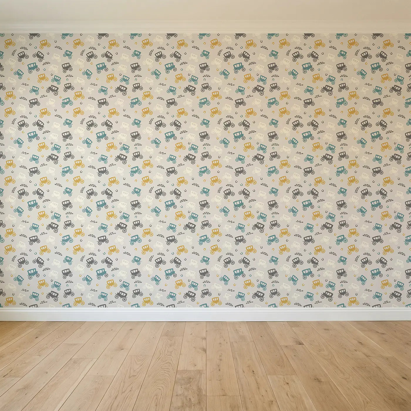 Classic Horse-Drawn Modern Illustration seamless wallpaper full pattern - Whimsy Tots
