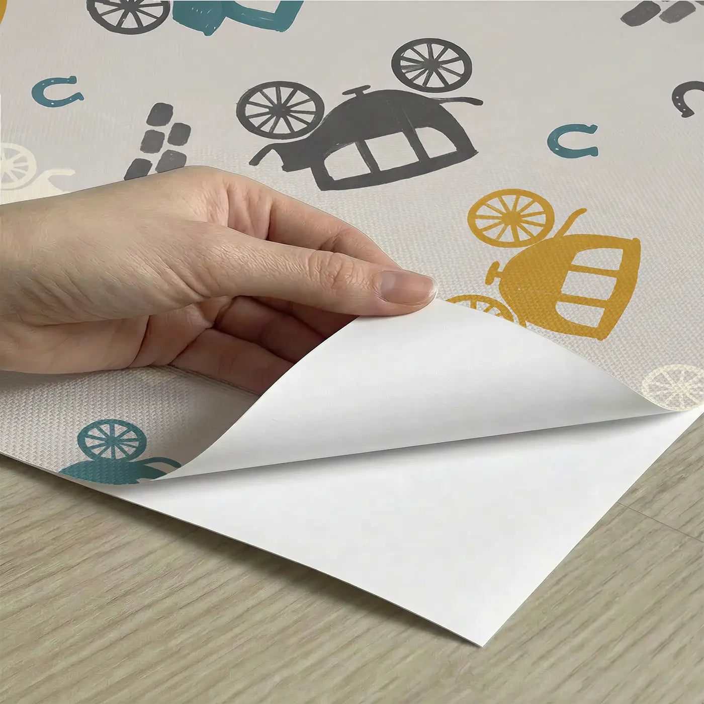 Classic Horse-Drawn Modern Illustration peel and stick material close-up - Whimsy Tots