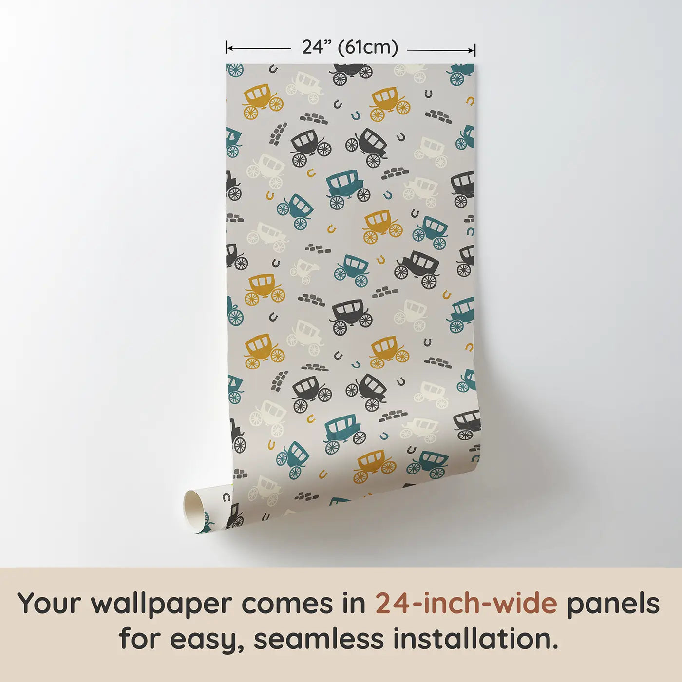 Classic Horse-Drawn Modern Illustration wallpaper panel dimensions - Whimsy Tots