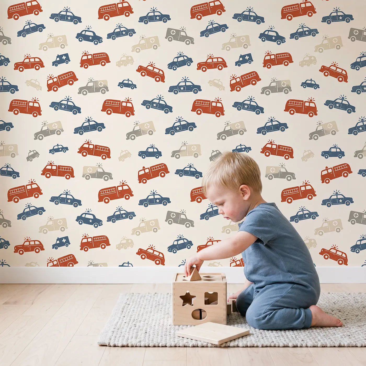Old-Fashioned Emergency Block Print wallpaper in styled kids room - Whimsy Tots