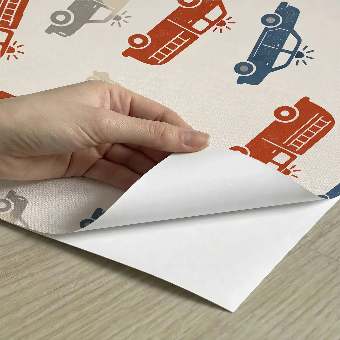 Old-Fashioned Emergency Block Print peel and stick material close-up - Whimsy Tots