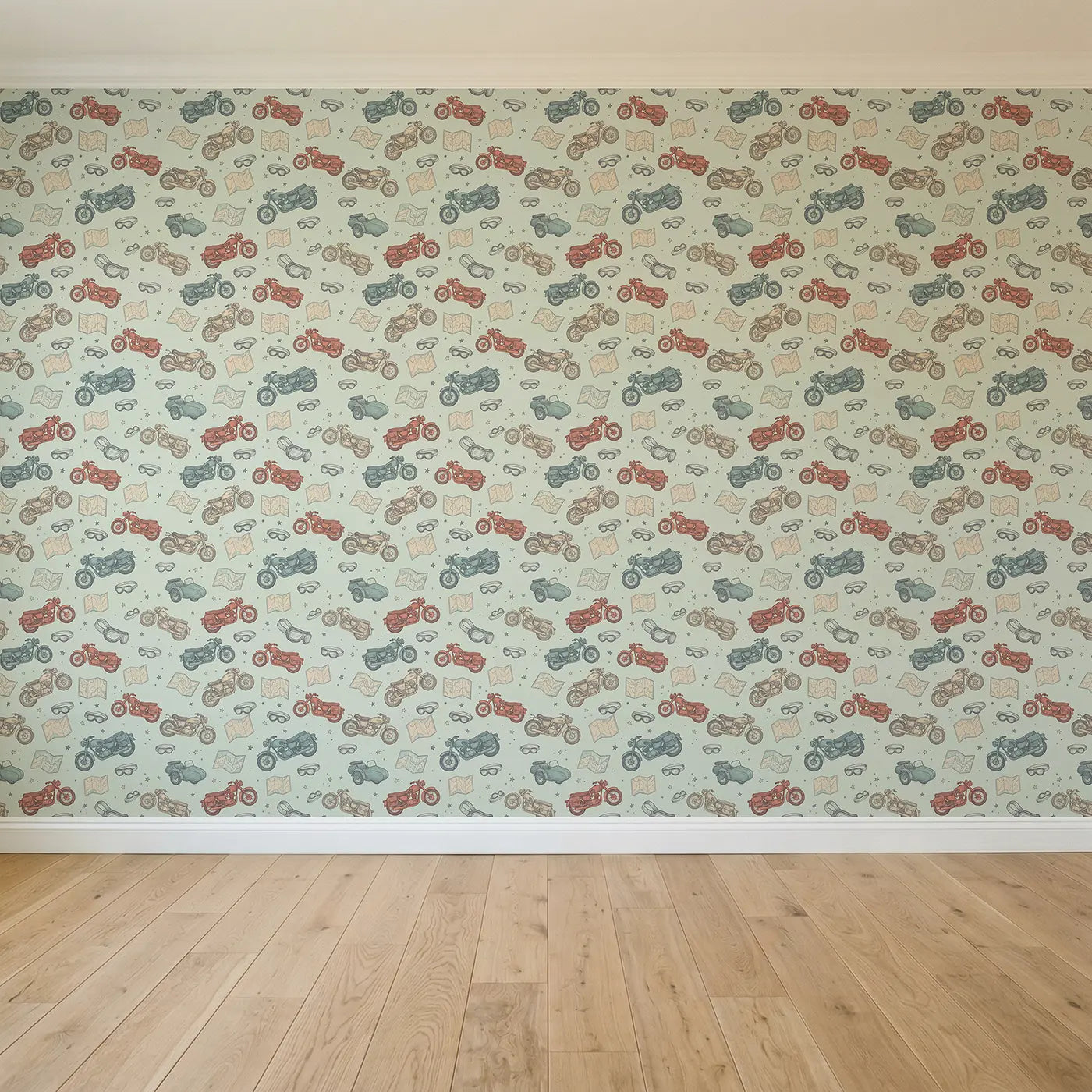 Classic Motorbikes Hand-Drawn seamless wallpaper full pattern - Whimsy Tots