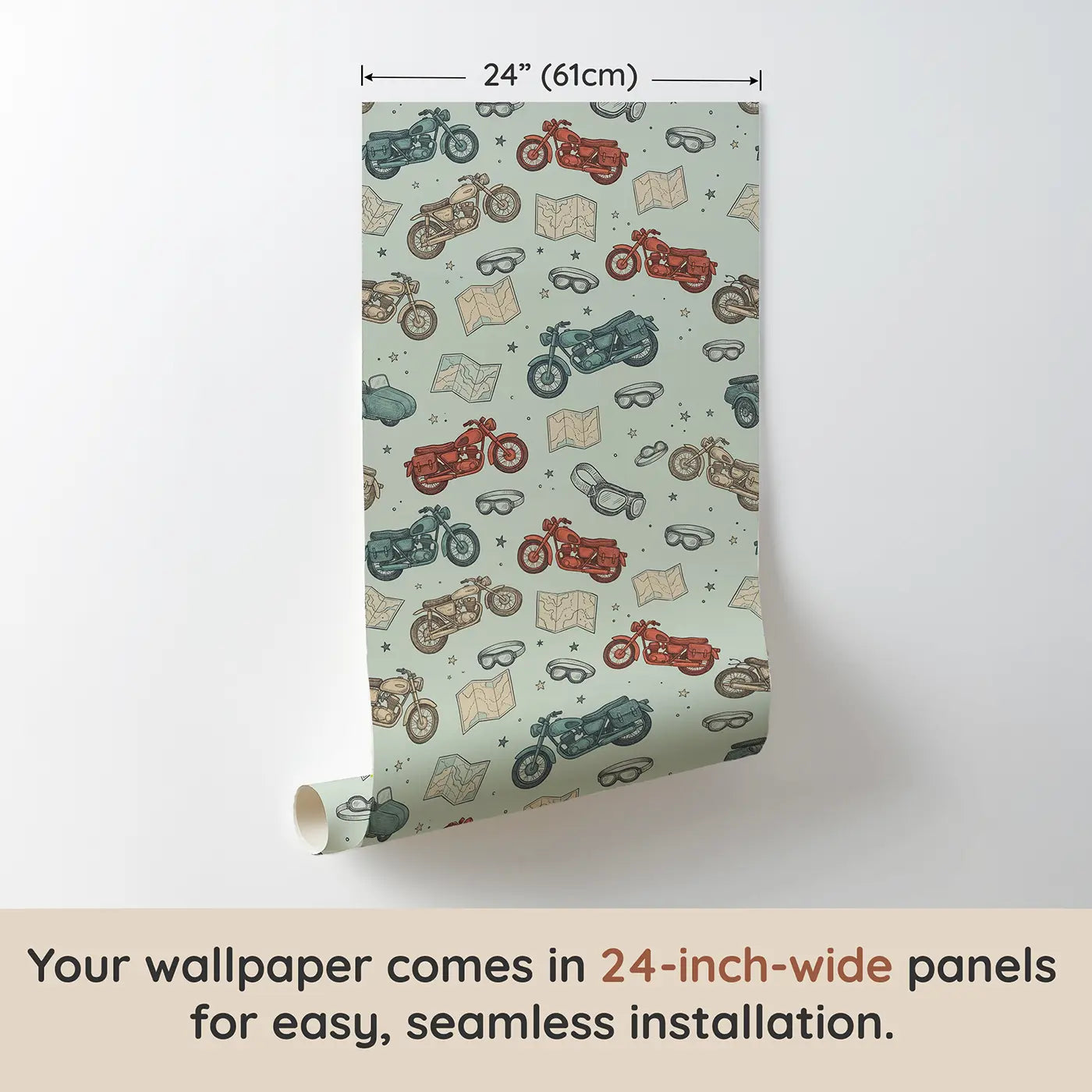 Classic Motorbikes Hand-Drawn wallpaper panel dimensions - Whimsy Tots