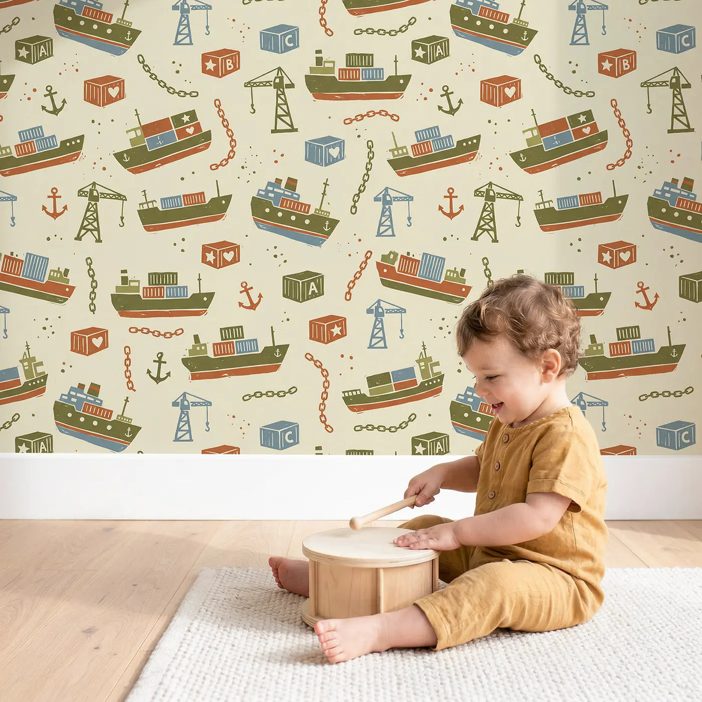 Vintage Cargo Block Print wallpaper in styled kids room - Whimsy Tots