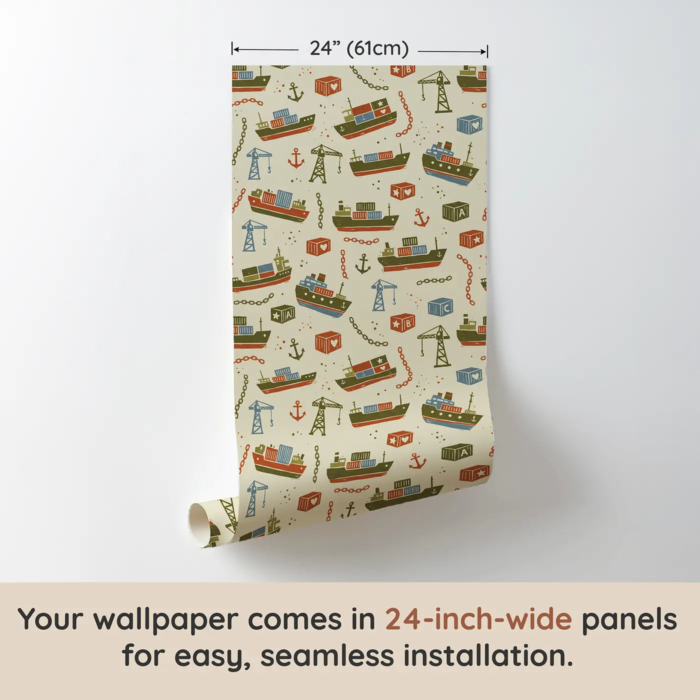 Vintage Cargo Block Print wallpaper panel dimensions - Whimsy Tots