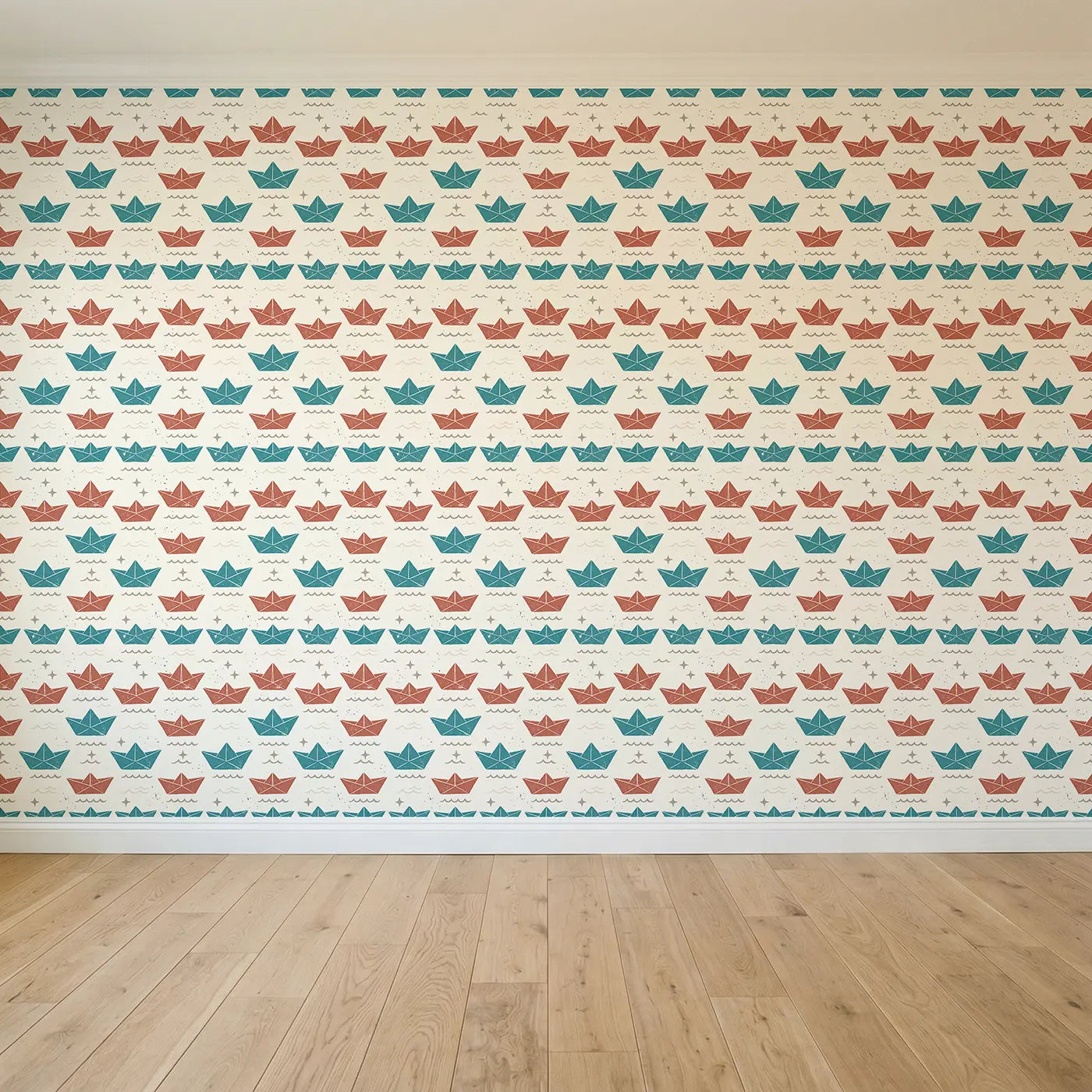 Paper Boats Block Print seamless wallpaper full pattern - Whimsy Tots