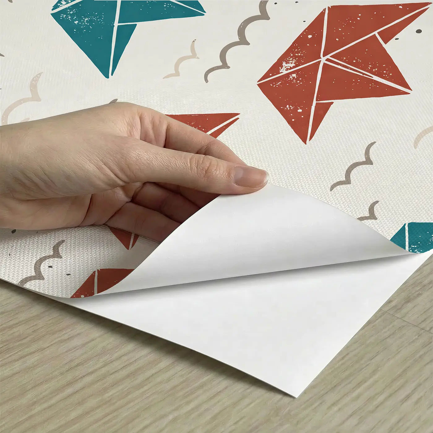 Paper Boats Block Print peel and stick material close-up - Whimsy Tots