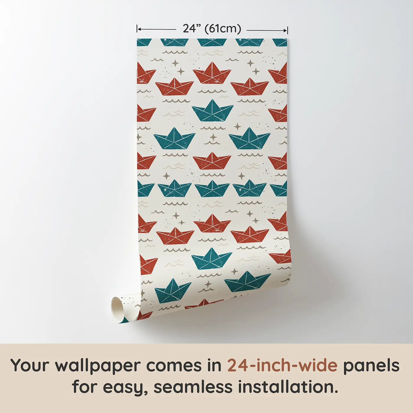 Paper Boats Block Print wallpaper panel dimensions - Whimsy Tots