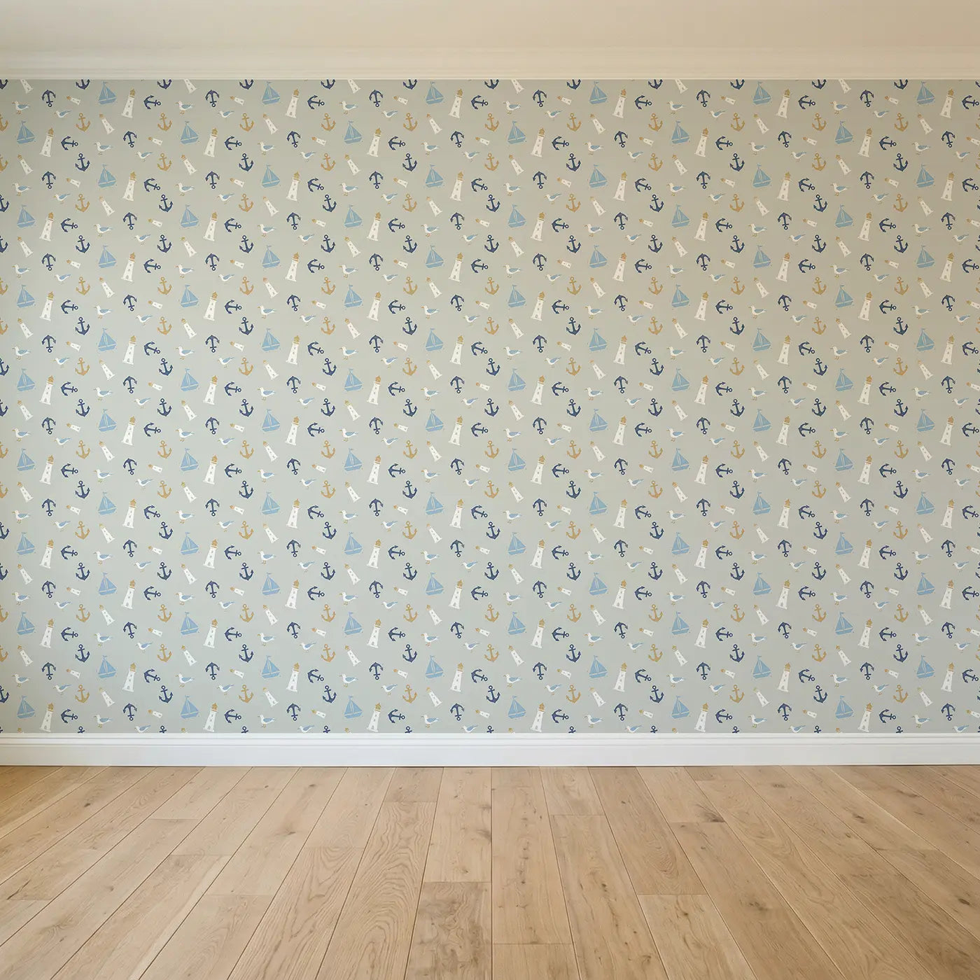 Sailboats Lighthouses Block Print seamless wallpaper full pattern - Whimsy Tots