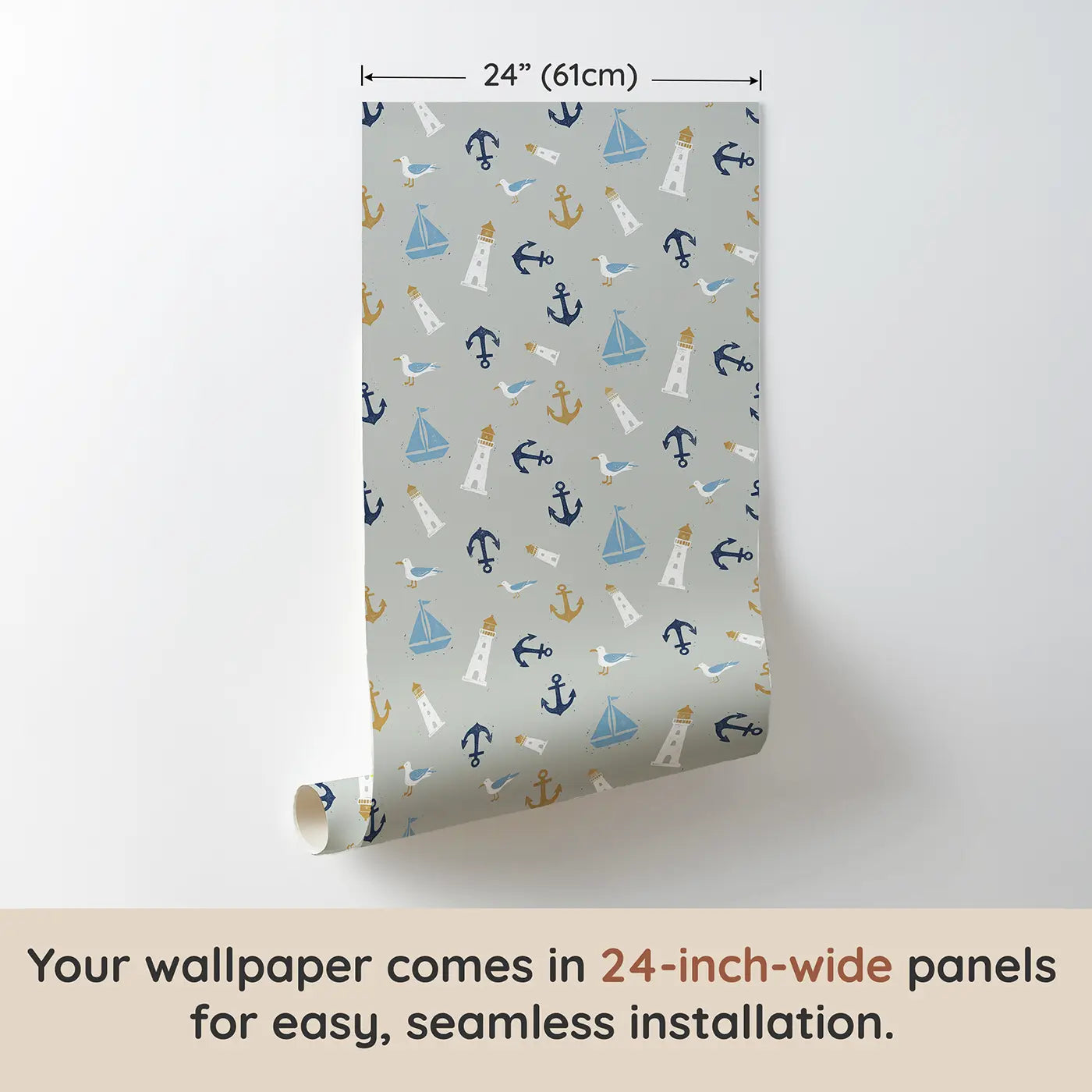 Sailboats Lighthouses Block Print wallpaper panel dimensions - Whimsy Tots