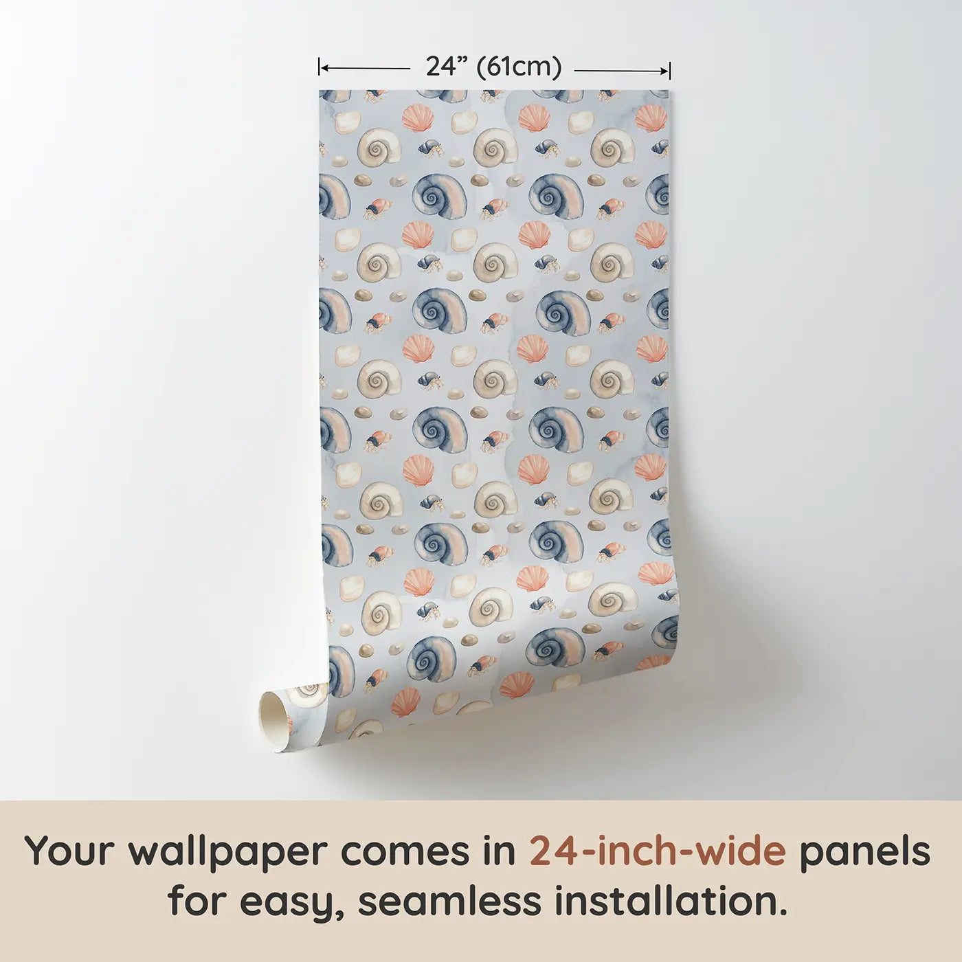 Spiral Shells Watercolor wallpaper panel dimensions - Whimsy Tots
