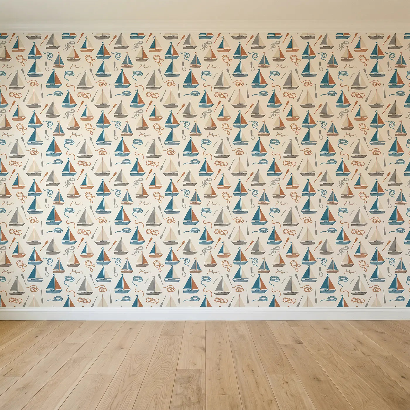 Classic Sloops Block Print seamless wallpaper full pattern - Whimsy Tots