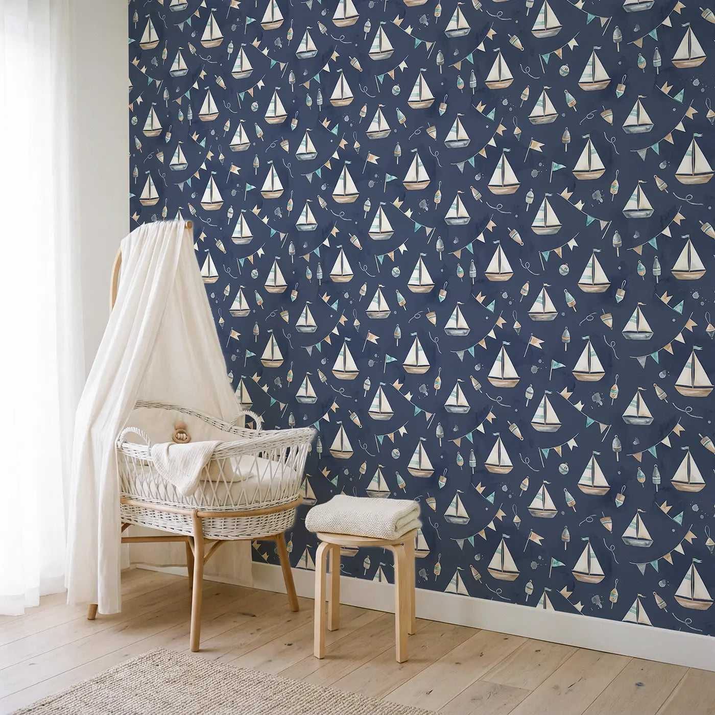 Vintage Wooden Watercolor wallpaper in Scandinavian nursery - Whimsy Tots