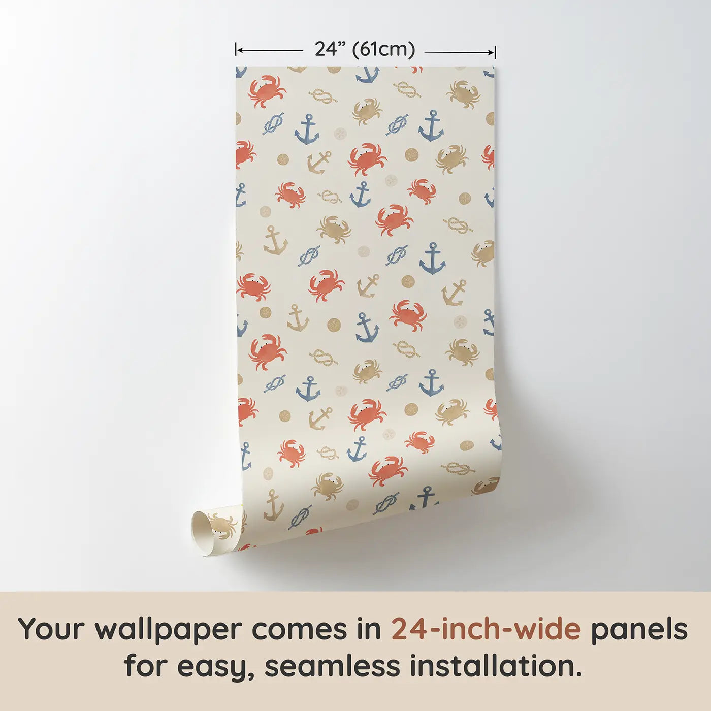 Crabs Anchors Modern Illustration wallpaper panel dimensions - Whimsy Tots