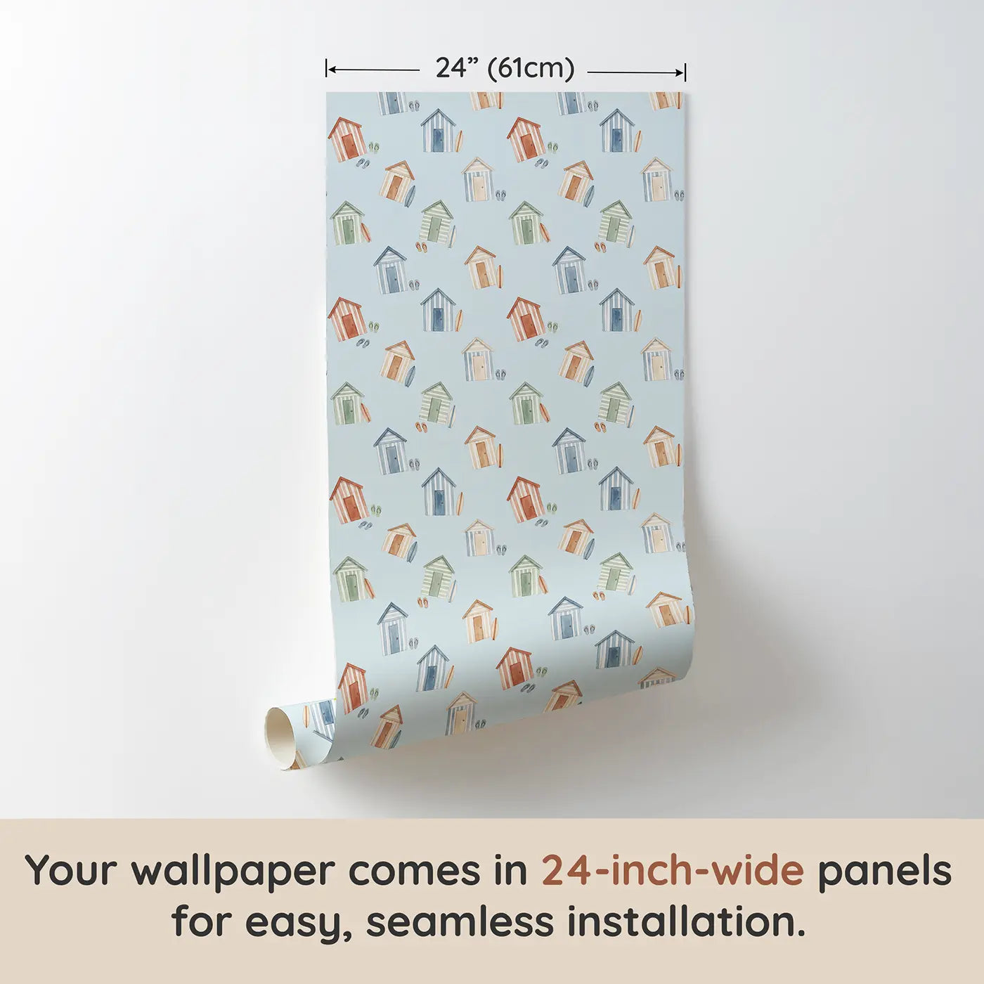 Beach Huts Watercolor wallpaper panel dimensions - Whimsy Tots