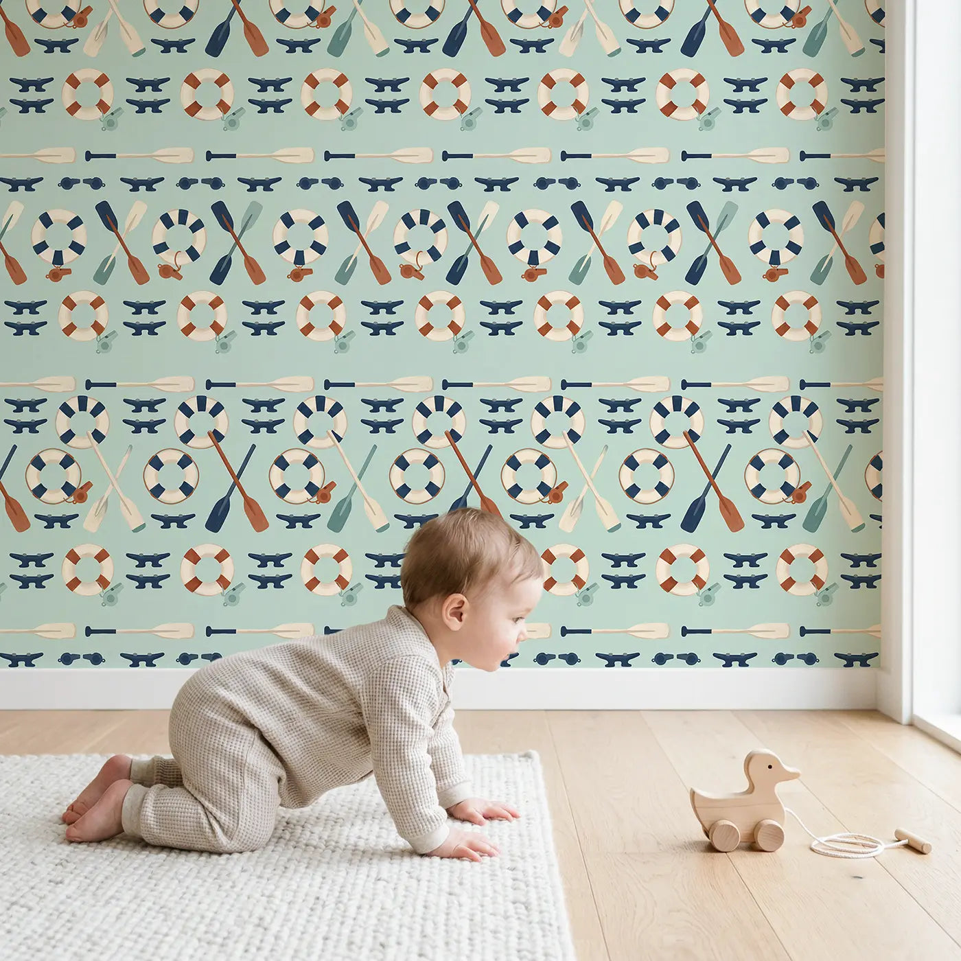 Boat Oars Modern Illustration wallpaper in styled kids room - Whimsy Tots