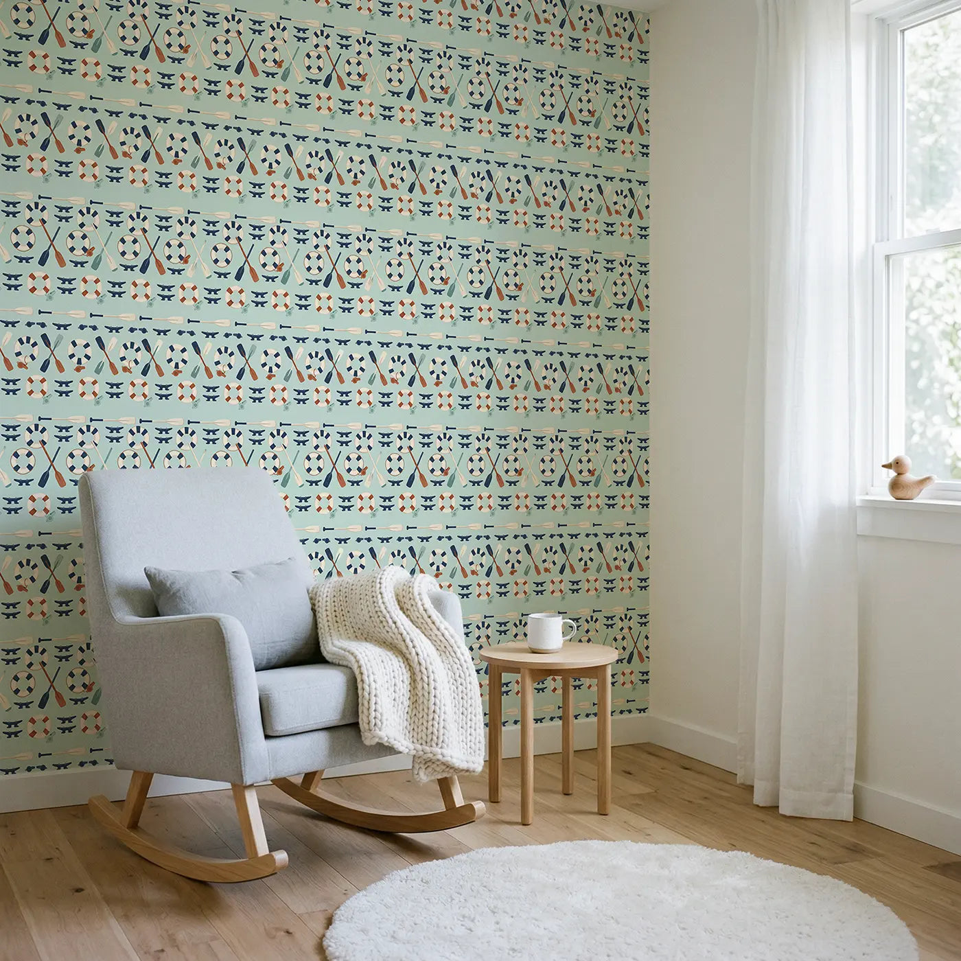 Boat Oars Modern Illustration wallpaper in Scandinavian nursery - Whimsy Tots