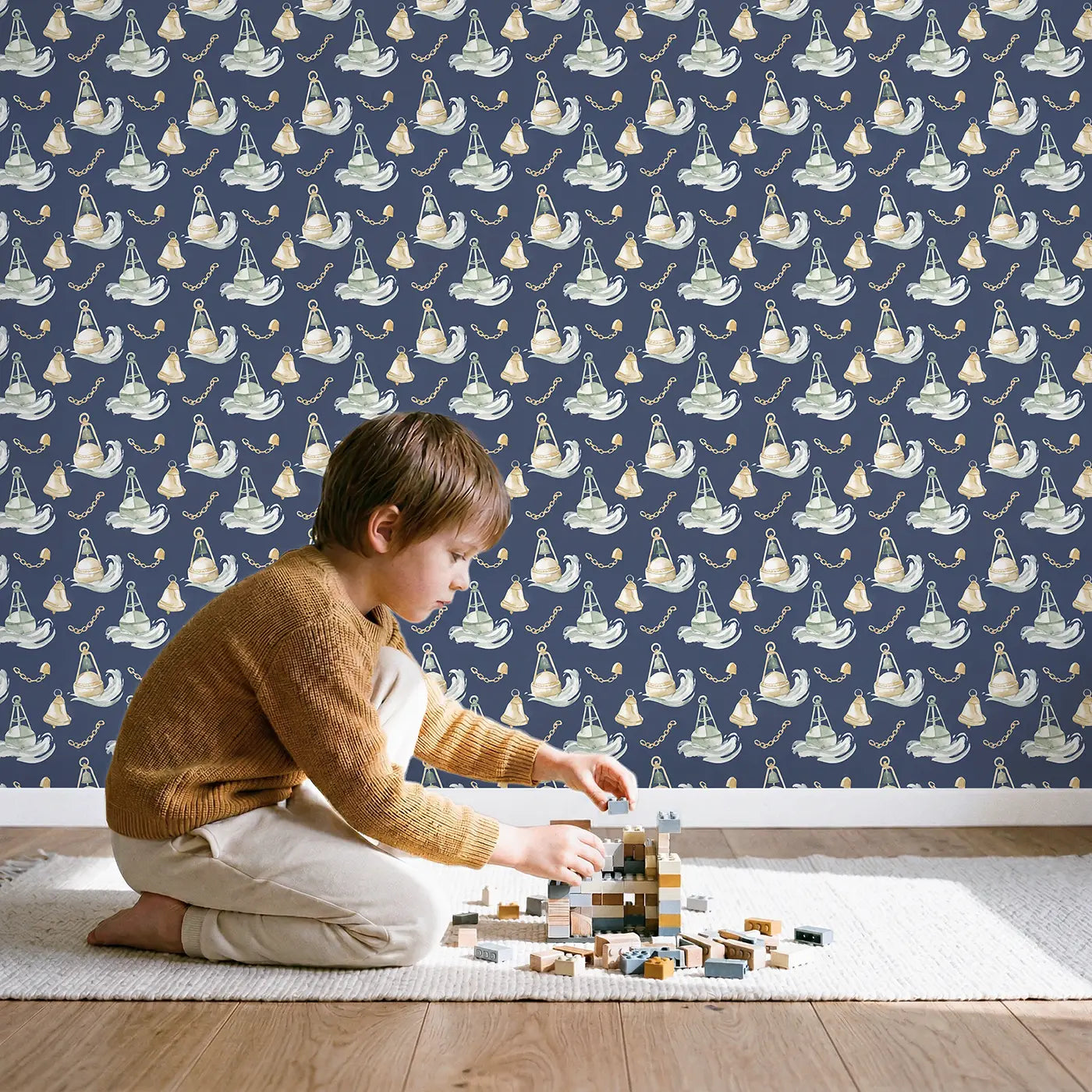 Ocean Buoys Watercolor wallpaper in styled kids room - Whimsy Tots
