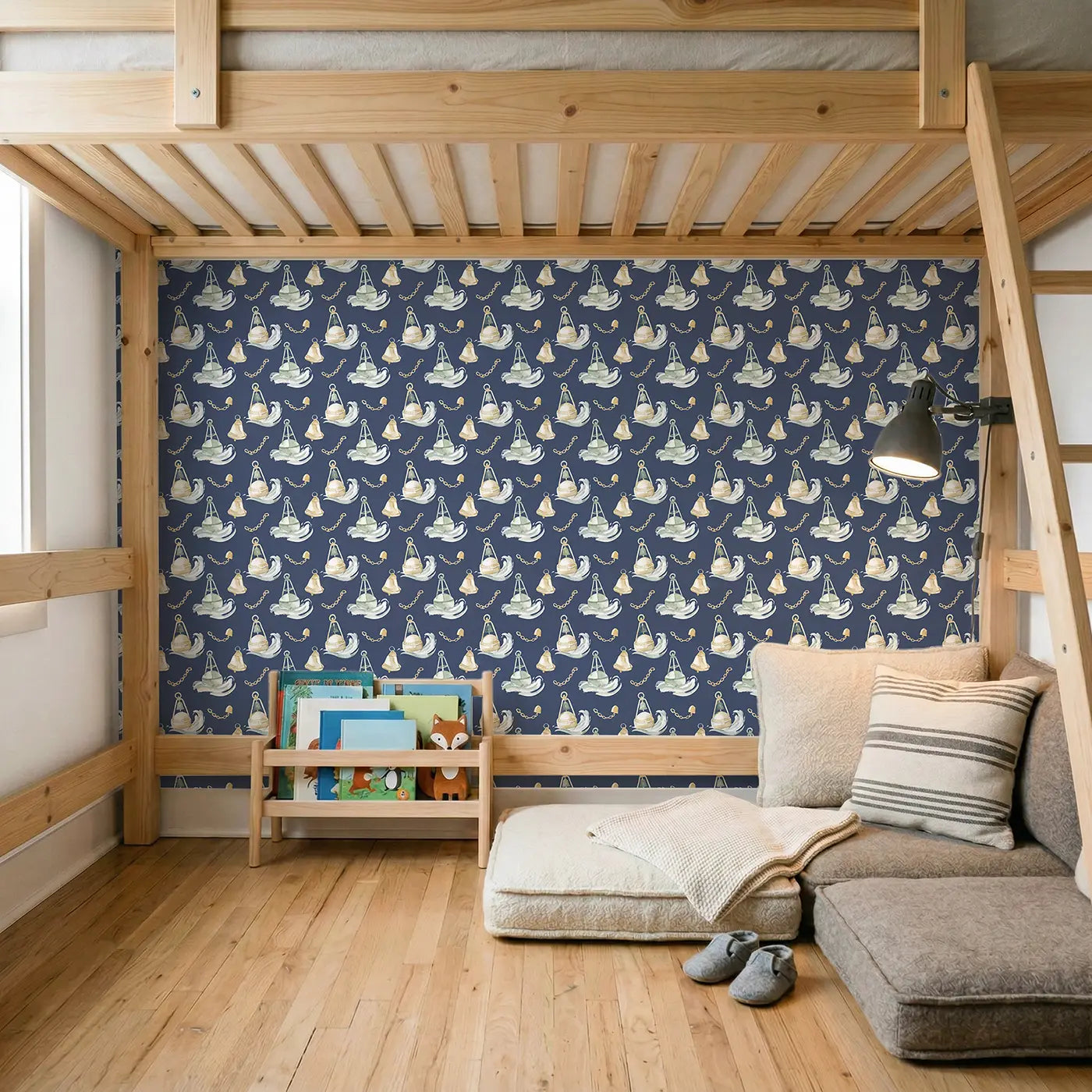 Ocean Buoys Watercolor wallpaper in Scandinavian nursery - Whimsy Tots