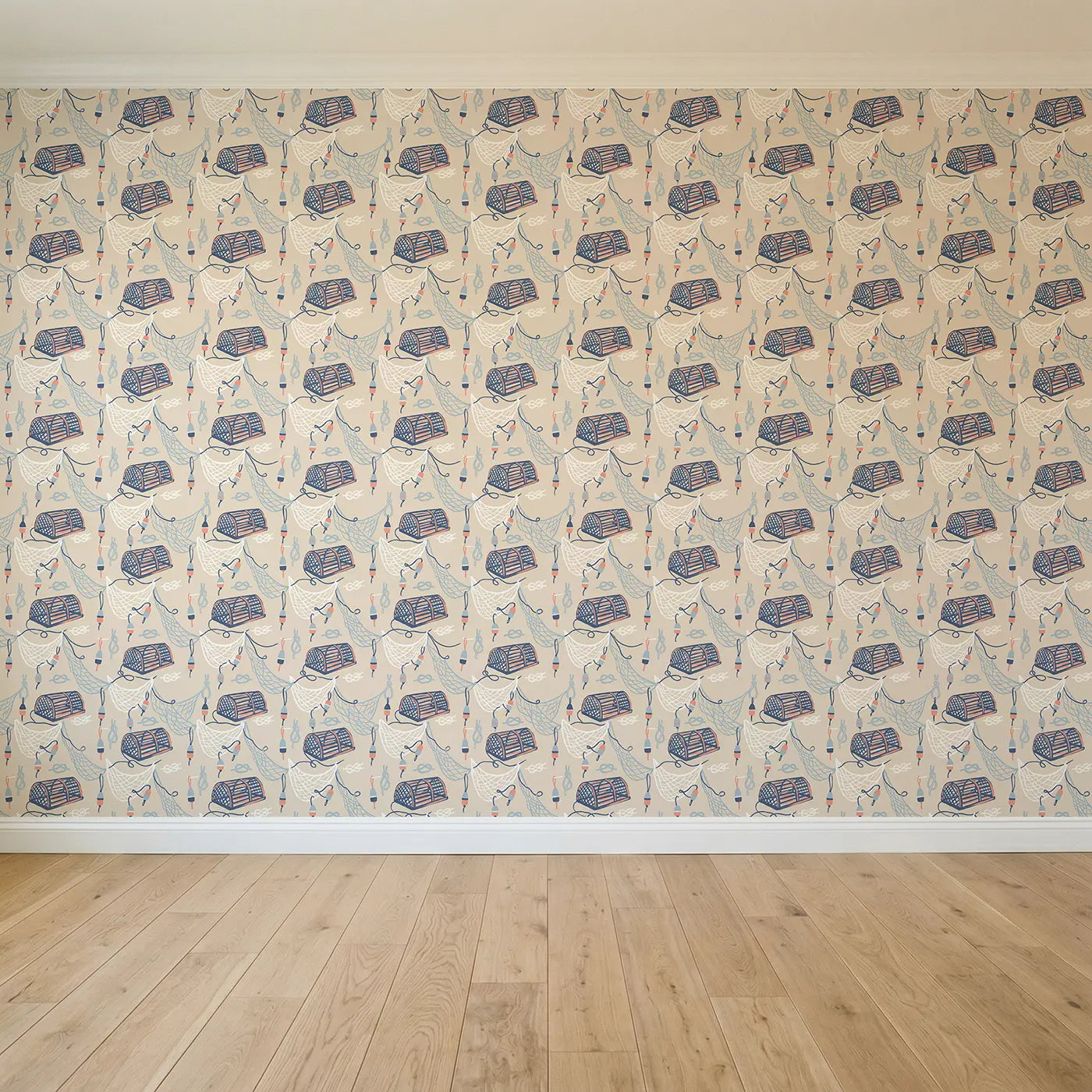 Lobster Pots Modern Illustration seamless wallpaper full pattern - Whimsy Tots