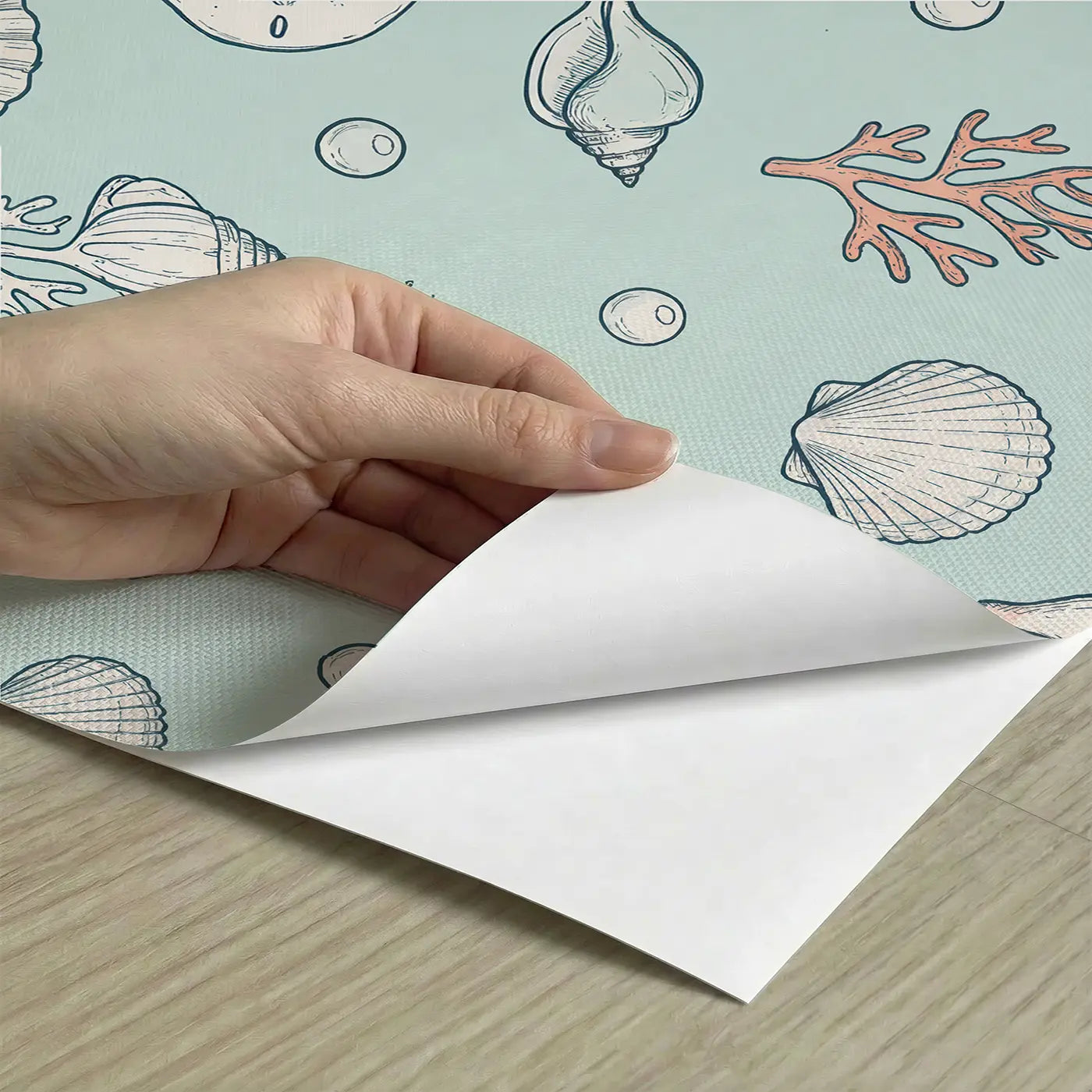 Assorted Seashells Hand-Drawn peel and stick material close-up - Whimsy Tots