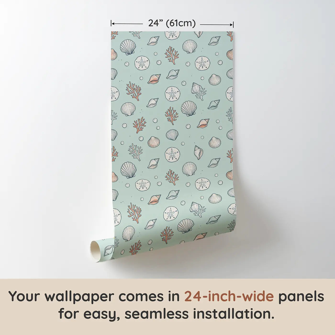 Assorted Seashells Hand-Drawn wallpaper panel dimensions - Whimsy Tots