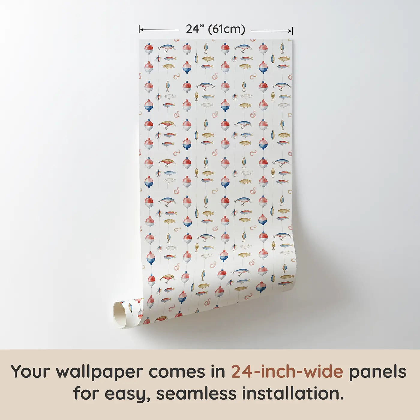 Fishing Lures Watercolor wallpaper panel dimensions - Whimsy Tots