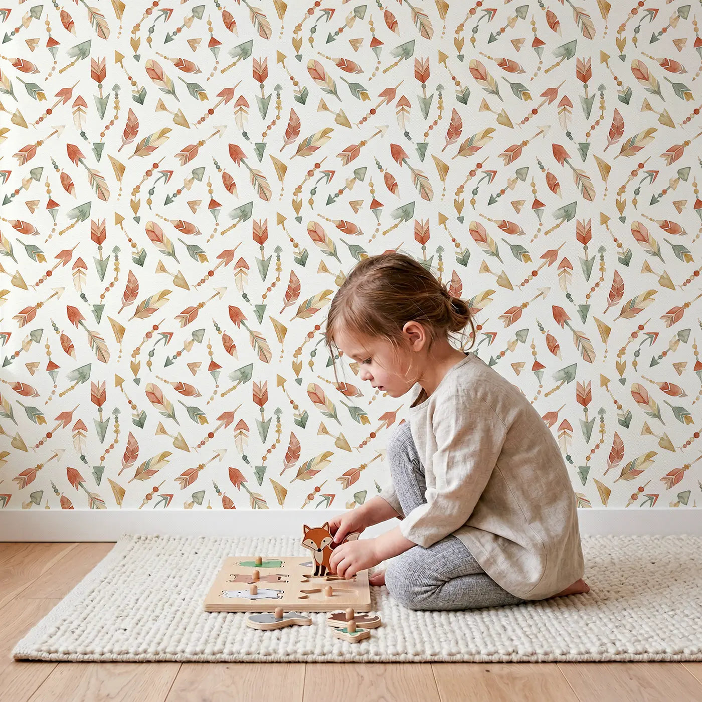 Geometric Arrow Watercolor wallpaper in styled kids room - Whimsy Tots