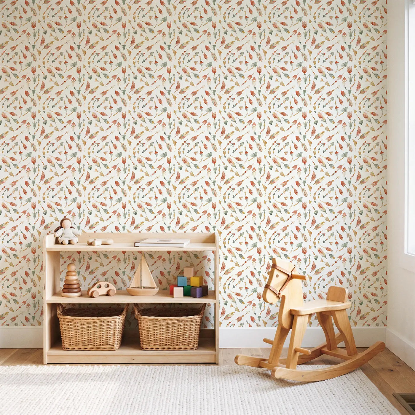 Geometric Arrow Watercolor wallpaper in Scandinavian nursery - Whimsy Tots