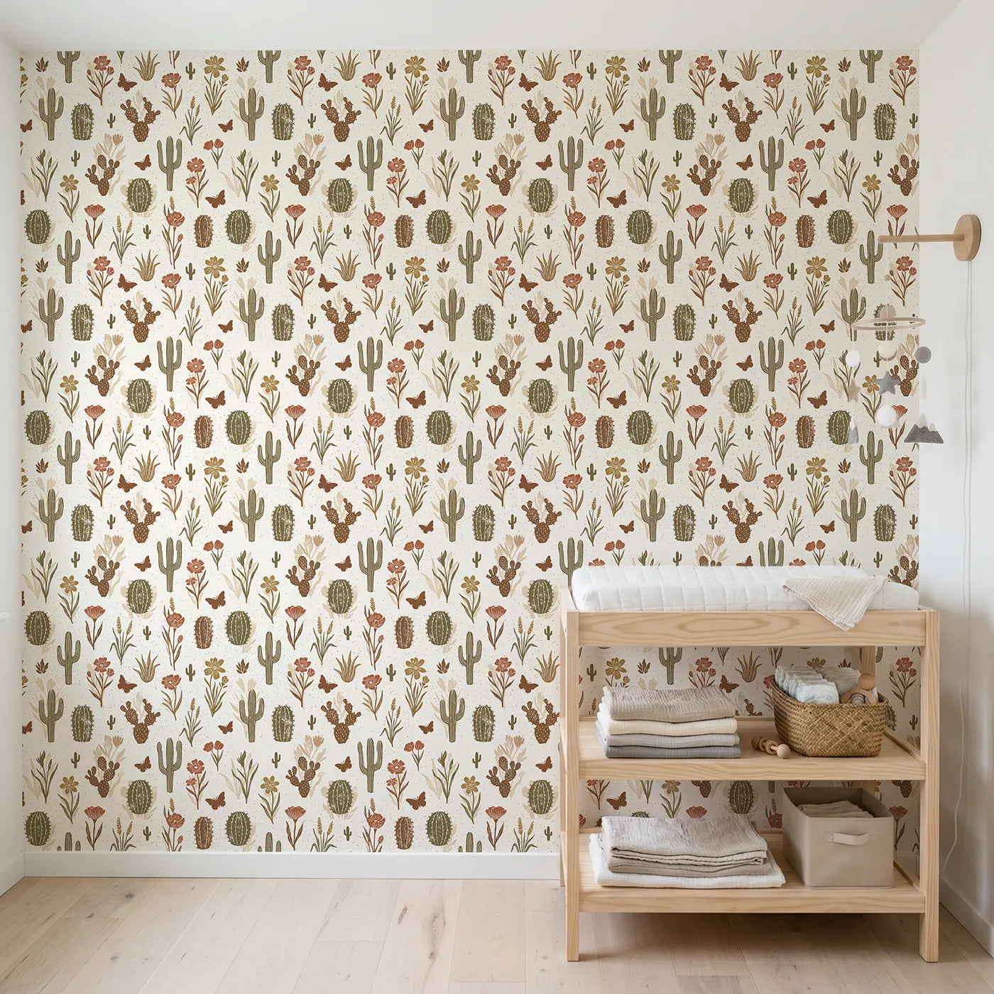 Desert Blooms Block Print wallpaper in Scandinavian nursery - Whimsy Tots