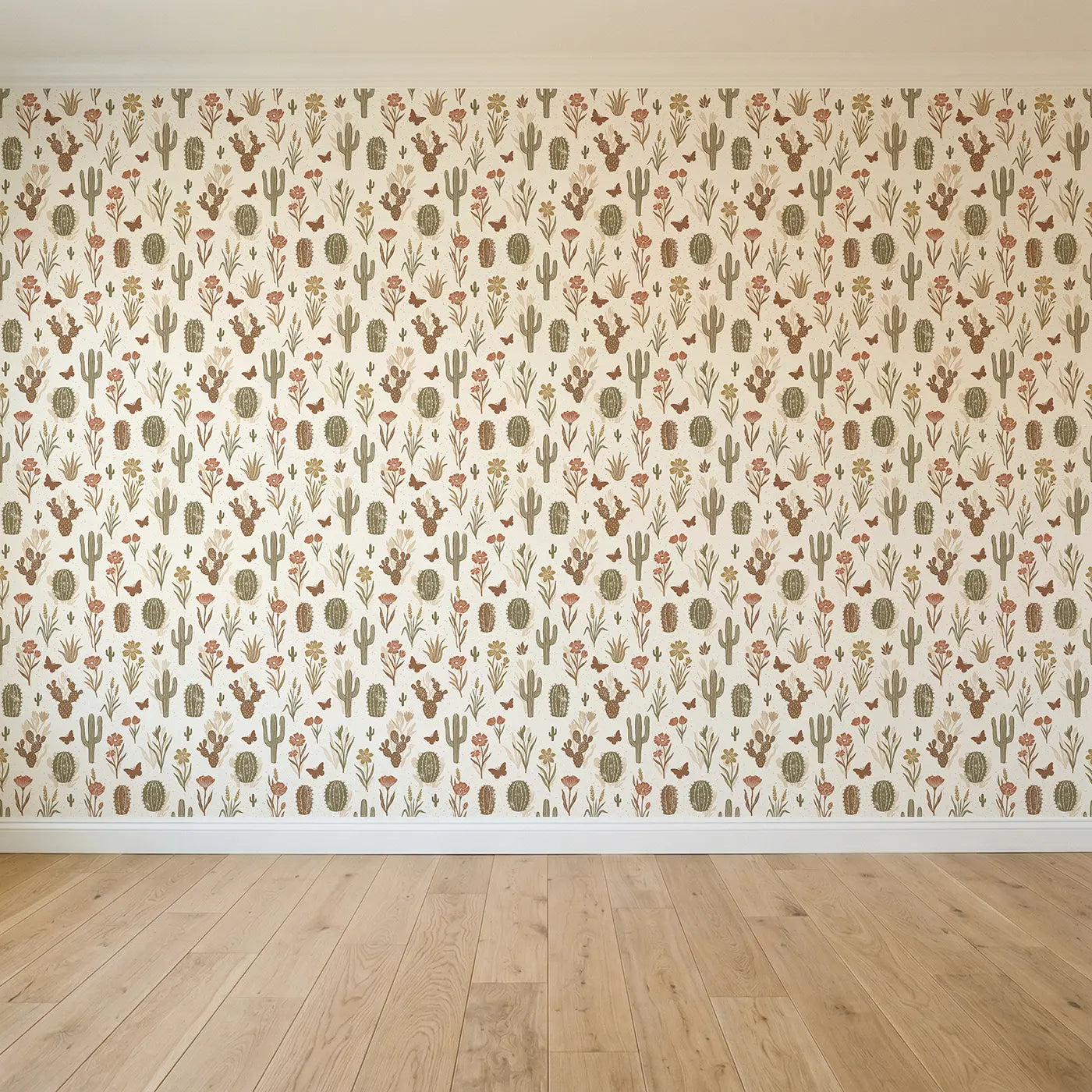 Desert Blooms Block Print seamless wallpaper full pattern - Whimsy Tots