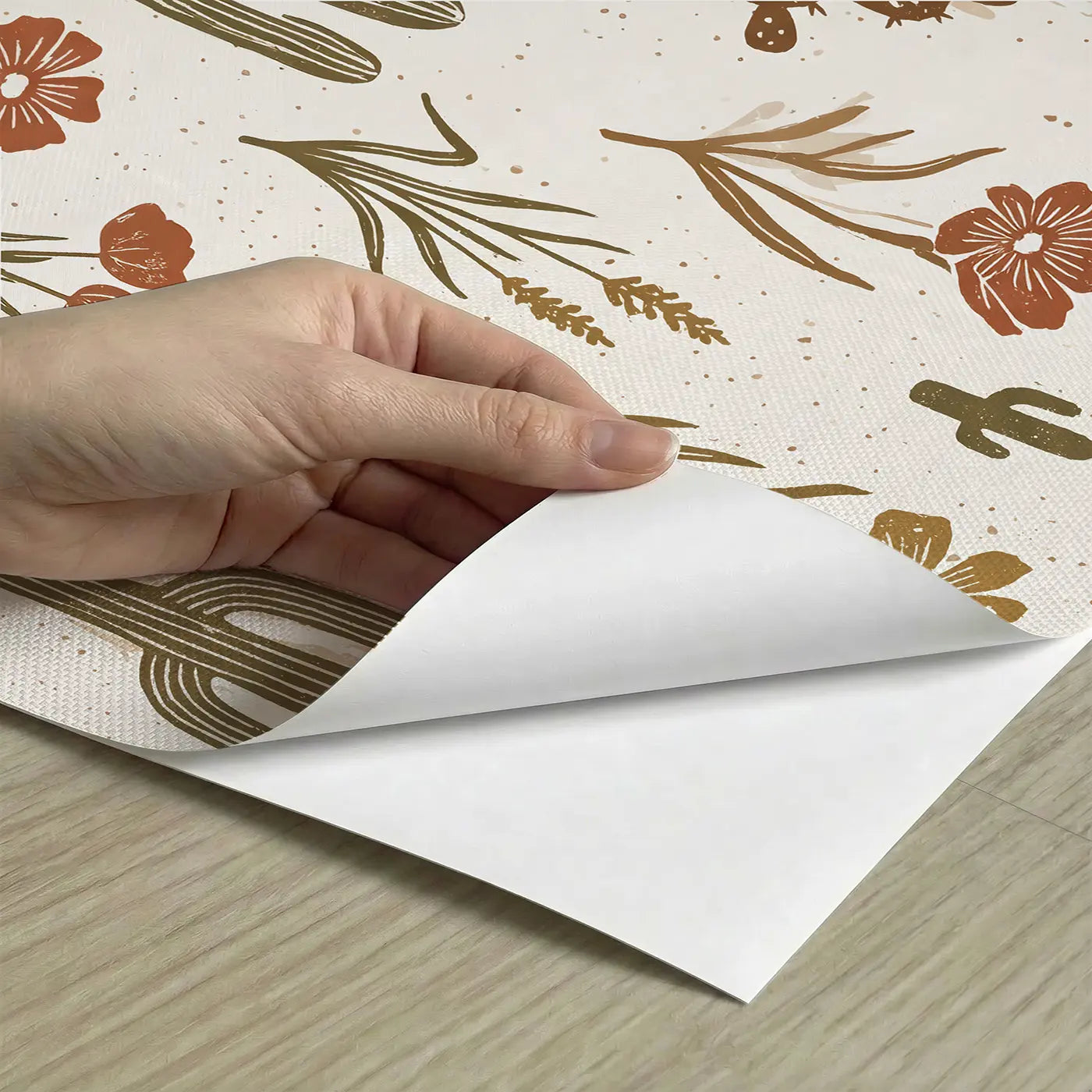 Desert Blooms Block Print peel and stick material close-up - Whimsy Tots