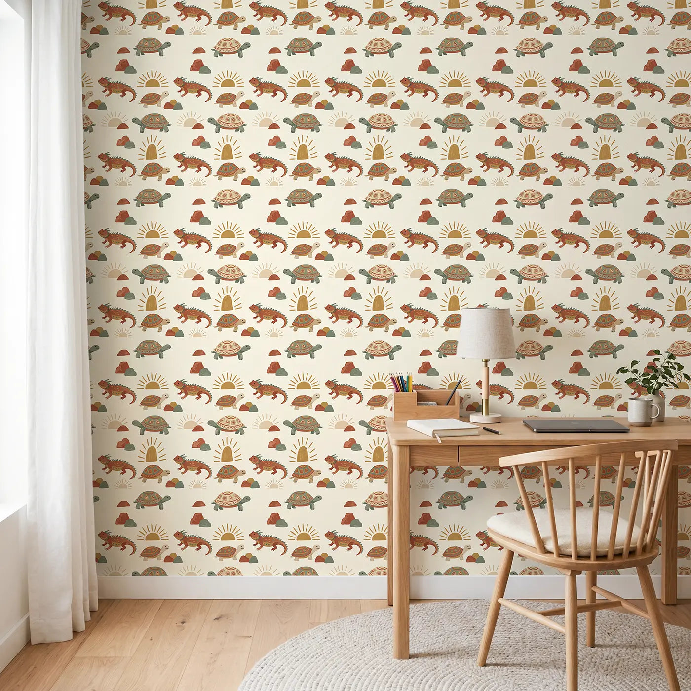 Desert Tortoise Modern Illustration wallpaper in Scandinavian nursery - Whimsy Tots