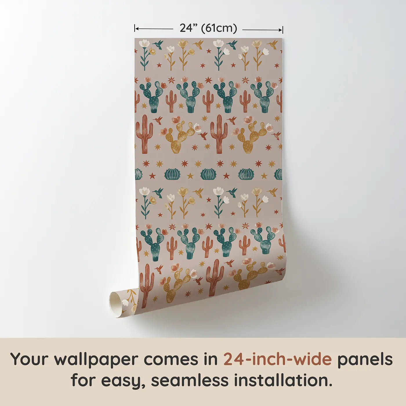 Watercolor Cacti Block Print wallpaper panel dimensions - Whimsy Tots