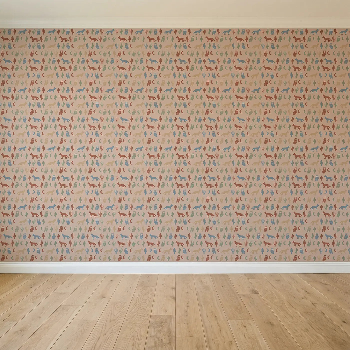 Desert Owl Block Print seamless wallpaper full pattern - Whimsy Tots