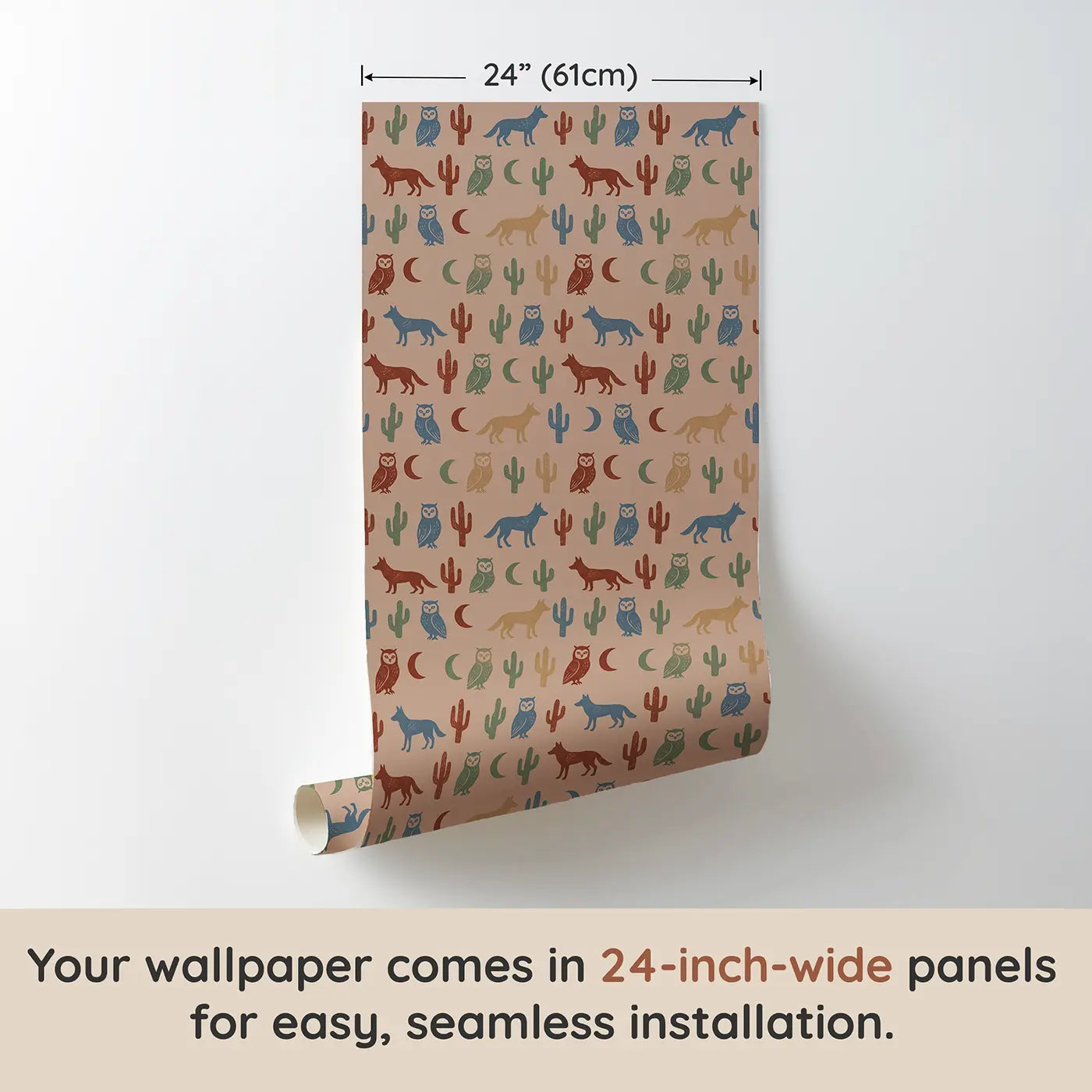 Desert Owl Block Print wallpaper panel dimensions - Whimsy Tots