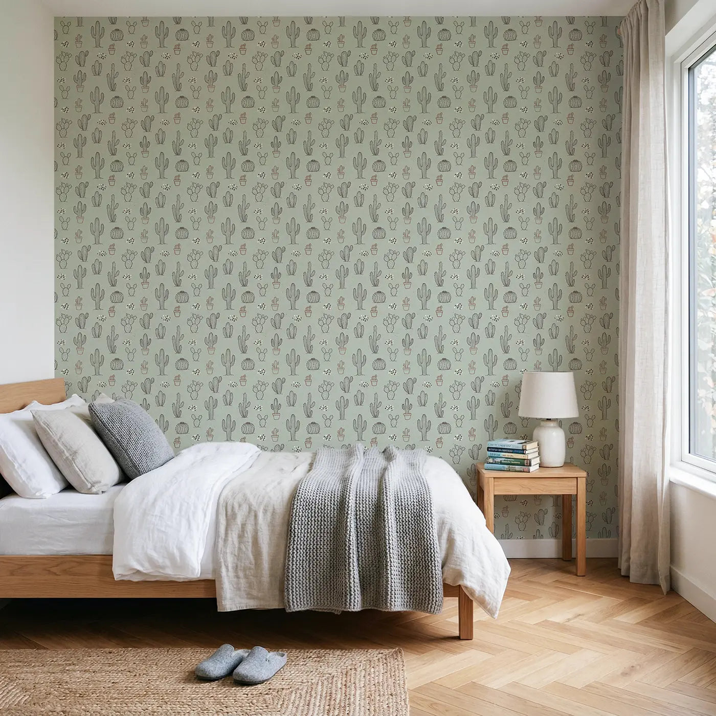 Cactus Garden Hand-Drawn wallpaper in Scandinavian nursery - Whimsy Tots