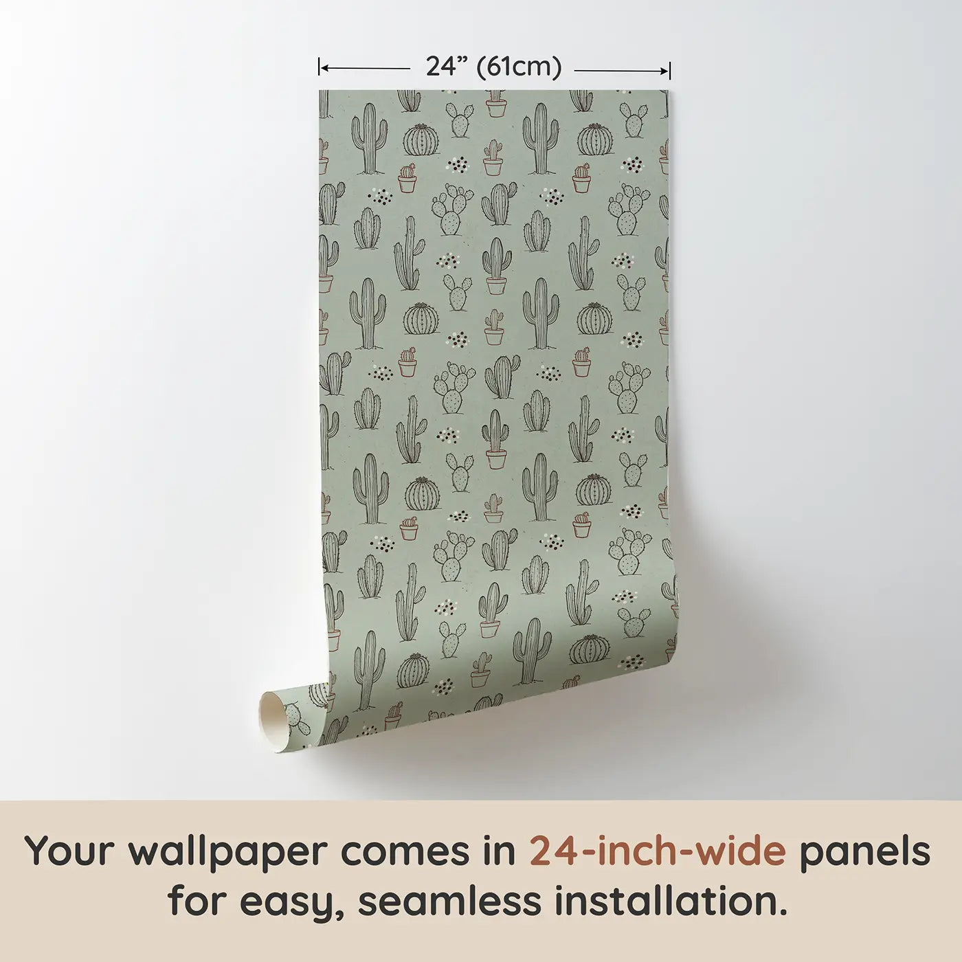 Cactus Garden Hand-Drawn wallpaper panel dimensions - Whimsy Tots