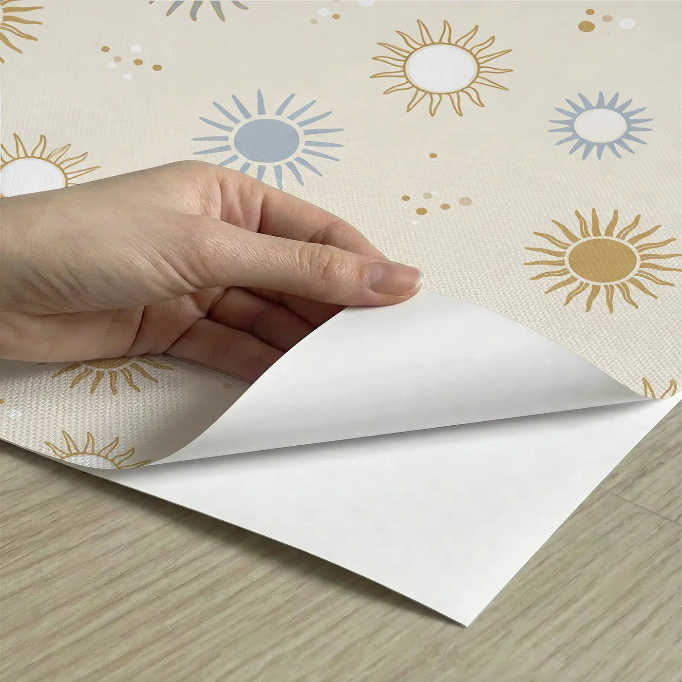 Celestial Sun Geometric peel and stick material close-up - Whimsy Tots