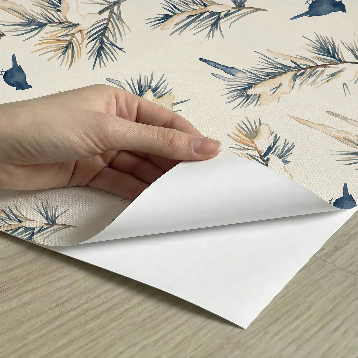 Pine Boughs Watercolor peel and stick material close-up - Whimsy Tots