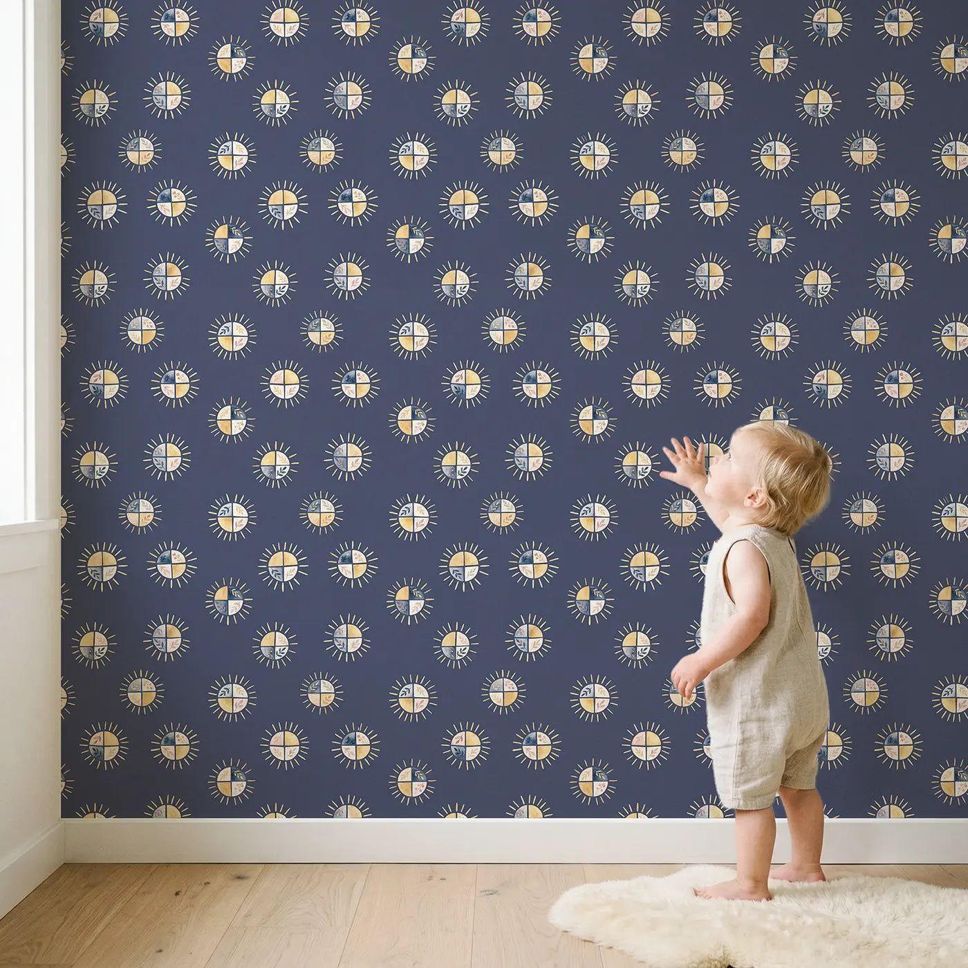 Solstice Sun Watercolor wallpaper in styled kids room - Whimsy Tots