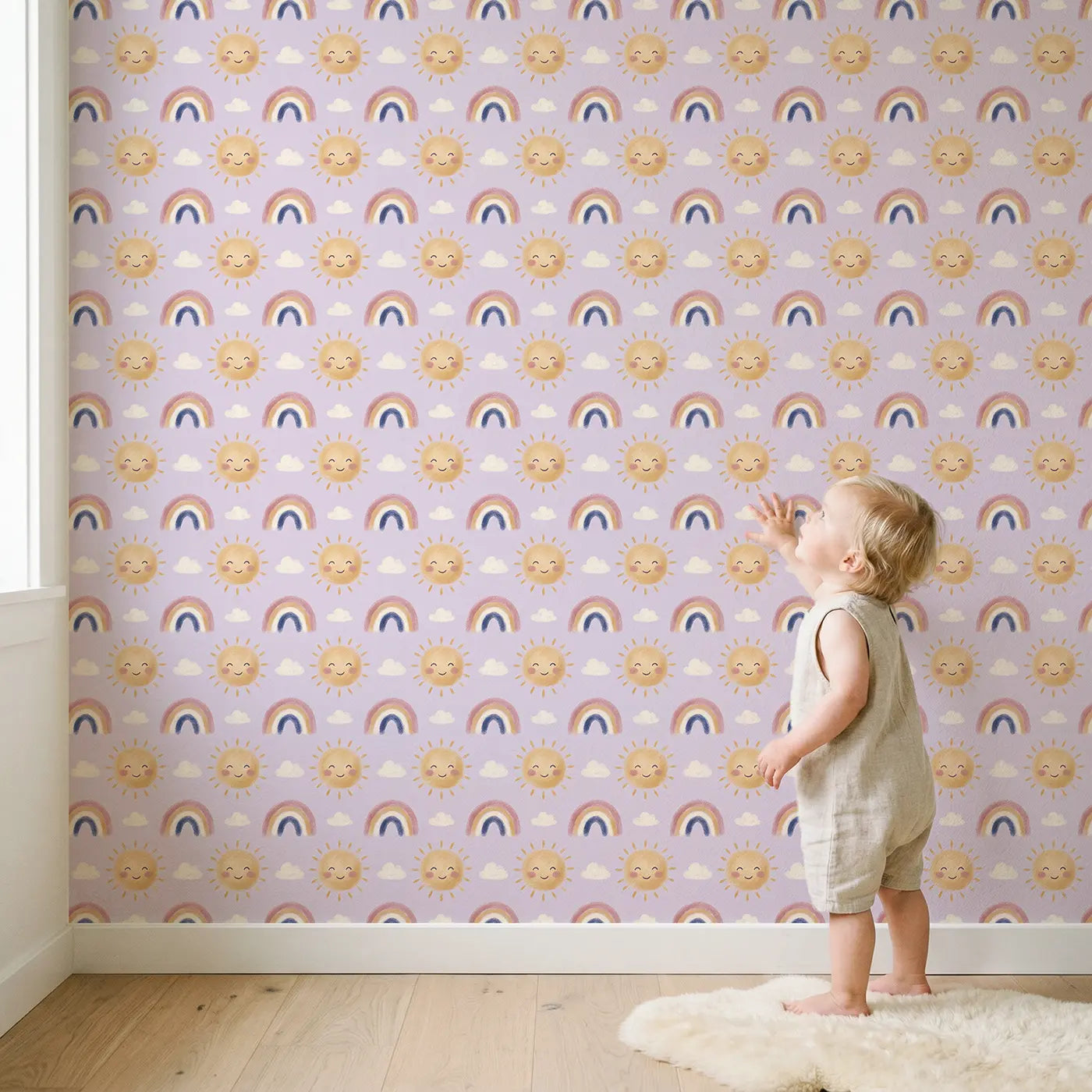 Whimsical Sun Soft Pastel wallpaper in styled kids room - Whimsy Tots