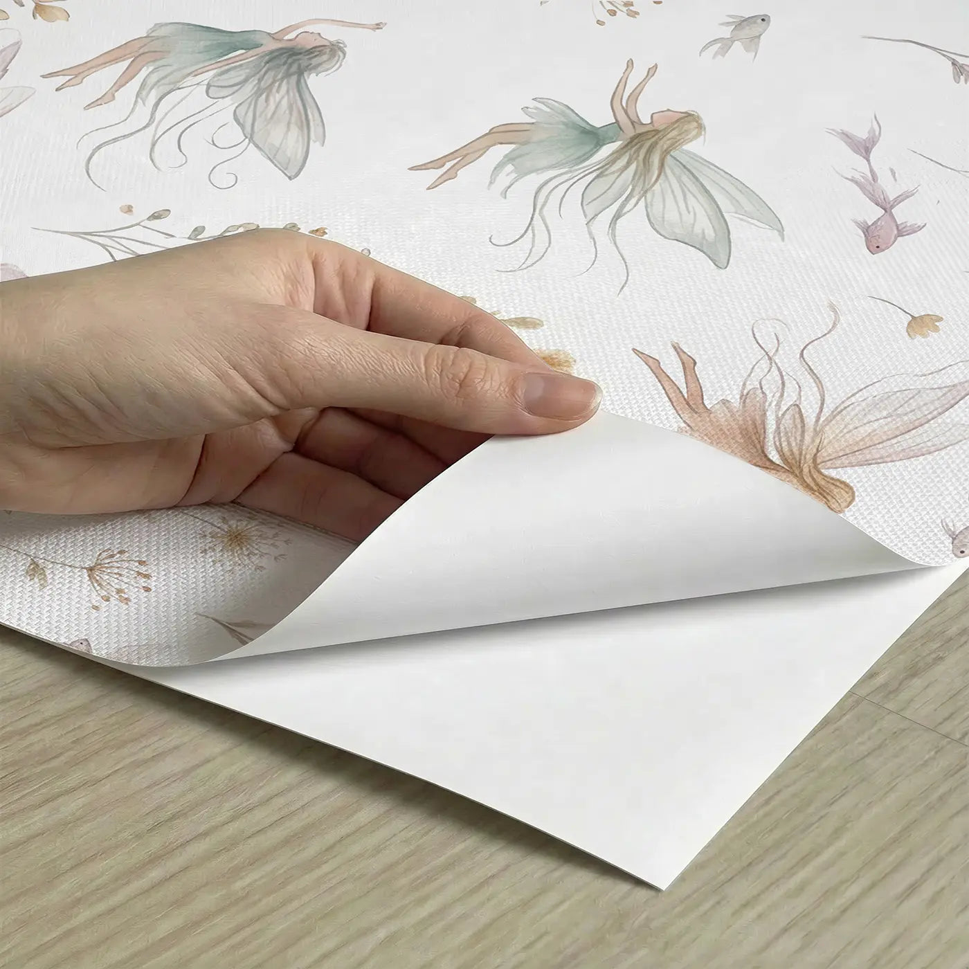 Fairies Flying Among Soft Pastel peel and stick material close-up - Whimsy Tots