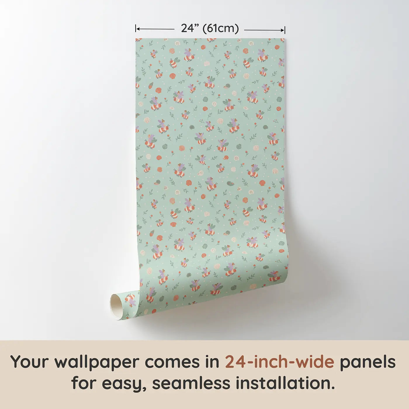 Fairies Riding Bumblebees Ditsy Floral wallpaper panel dimensions - Whimsy Tots