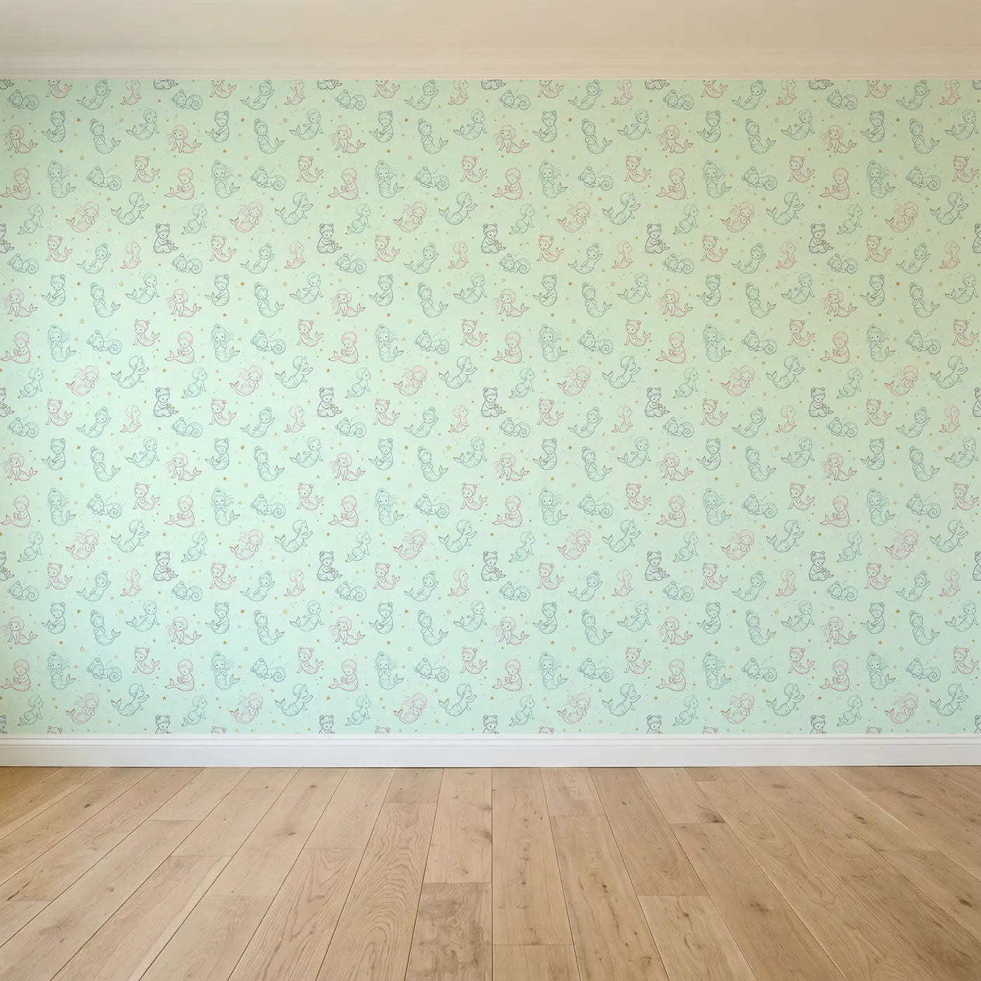 Baby Mermaids Tiny Hand-Drawn seamless wallpaper full pattern - Whimsy Tots