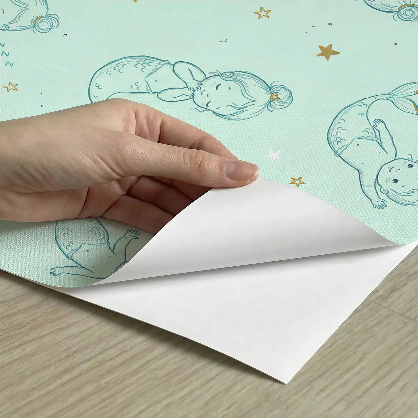 Baby Mermaids Tiny Hand-Drawn peel and stick material close-up - Whimsy Tots